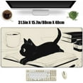 thumbnail image 2 of Black Cat Mouse Pad Large-31.5x15.7in-Beige Mouse Keyboard Pad- Coffee Book Keyboard Mat-with Stitched Edges Non-Slip Large Computer Mat for Study Office Gaming, 2 of 6