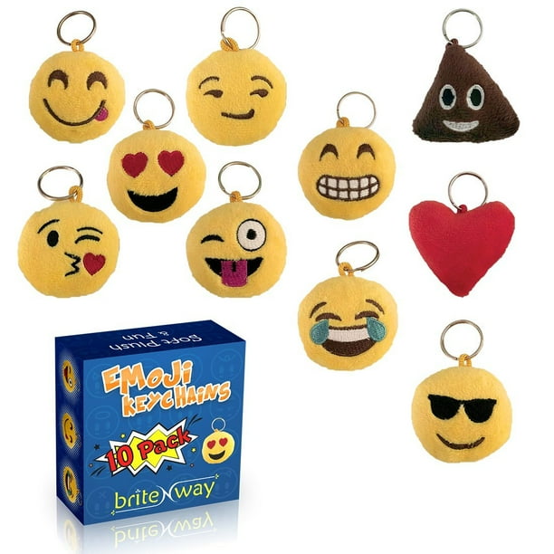 Britenway Emoji Keychain Round Faces Set of 10 Cute Sweet Soft & Plush Yellow Pillow