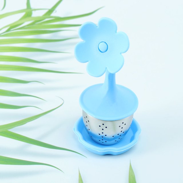 OULII Sky Blue Silicone Tea Infuser Flower Potted Shape Food Grade Loose Leaf Tea Strainer for Teapot