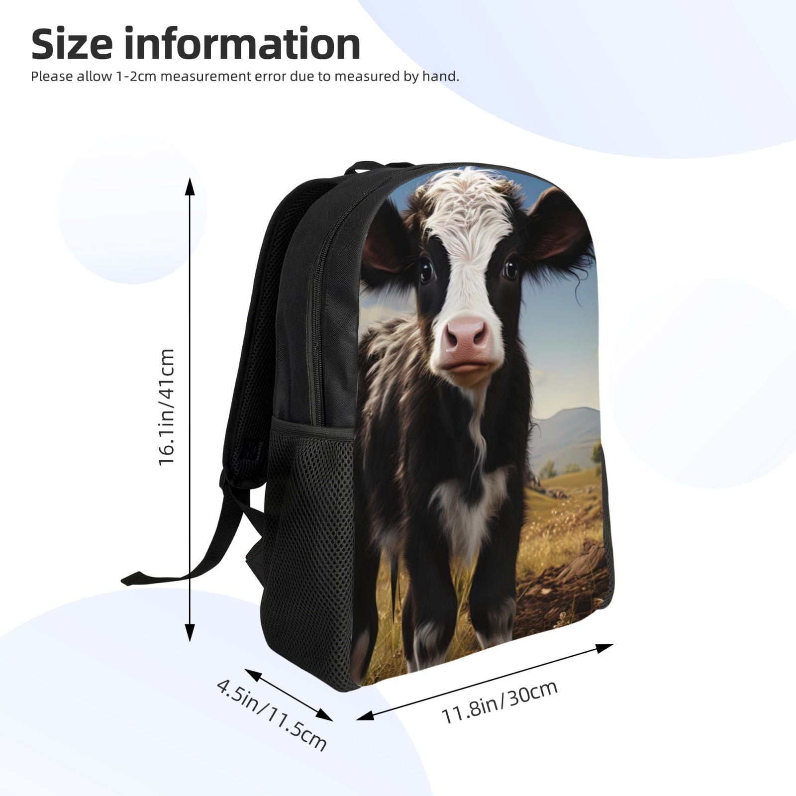 Defioc Cute Prairie Cow Print Backpack -Travel,or Work Bookbag Daypacks with 15-Inch Laptop Sleeve and Dual Water Bottle Pockets