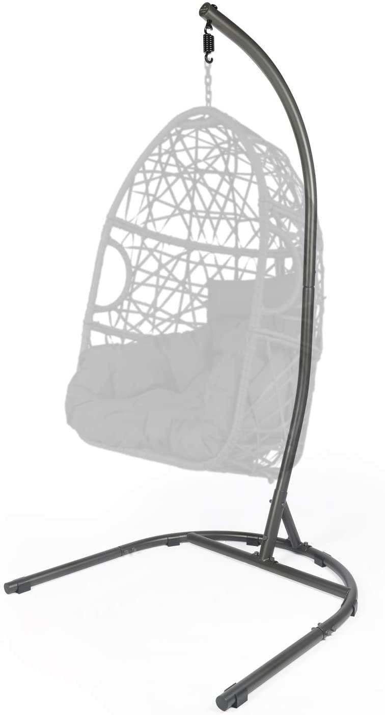 LAZZO Hammock Chair Stand, Indoor Outdoor C-Type Hanging Chair Stand, Heavy Duty Steel Solid Hammock Rack Stand for Hanging Chair,Loungers,Air Porch, Patio, Swing,Deck,Yard, 250lbs Capacity