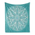 thumbnail image 1 of Turquoise Soft Flannel Fleece Throw Blanket, Round Curving Tree Branches Pattern Infinite Circle Symmetrical Cuves Floral Design, Cozy Plush for Indoor and Outdoor Use, 50" x 60", White, by Ambesonne, 1 of 6