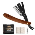 thumbnail image 1 of Straight Razors For Men, Professional Barber Straight Edge Razor with 100 Single Edge Blades, Stainless Steel, Beard Shaving Kit For Men, Premium Smooth Natural Wooden Grip, Dark Brown, 1 of 7