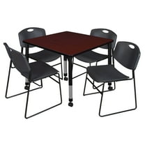 Regency 42 Square Mobile Classroom Table- Mahogany & 4 Zeng Stack Chairs- Black