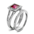 thumbnail image 4 of Silver Womens Ring Anillo Para Mujer Stainless Steel Ring with AAA Grade CZ in Ruby, 4 of 4