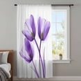 thumbnail image 4 of Luxury Purple Tulip Sheer Curtains 45 Inches Long, Watercolor Spring Rustic Floral Light Filering Curtains, Breathable Simi Curtain Privacy Drapes for Kitchen Bathroom Small Window Treatment, 4 of 9