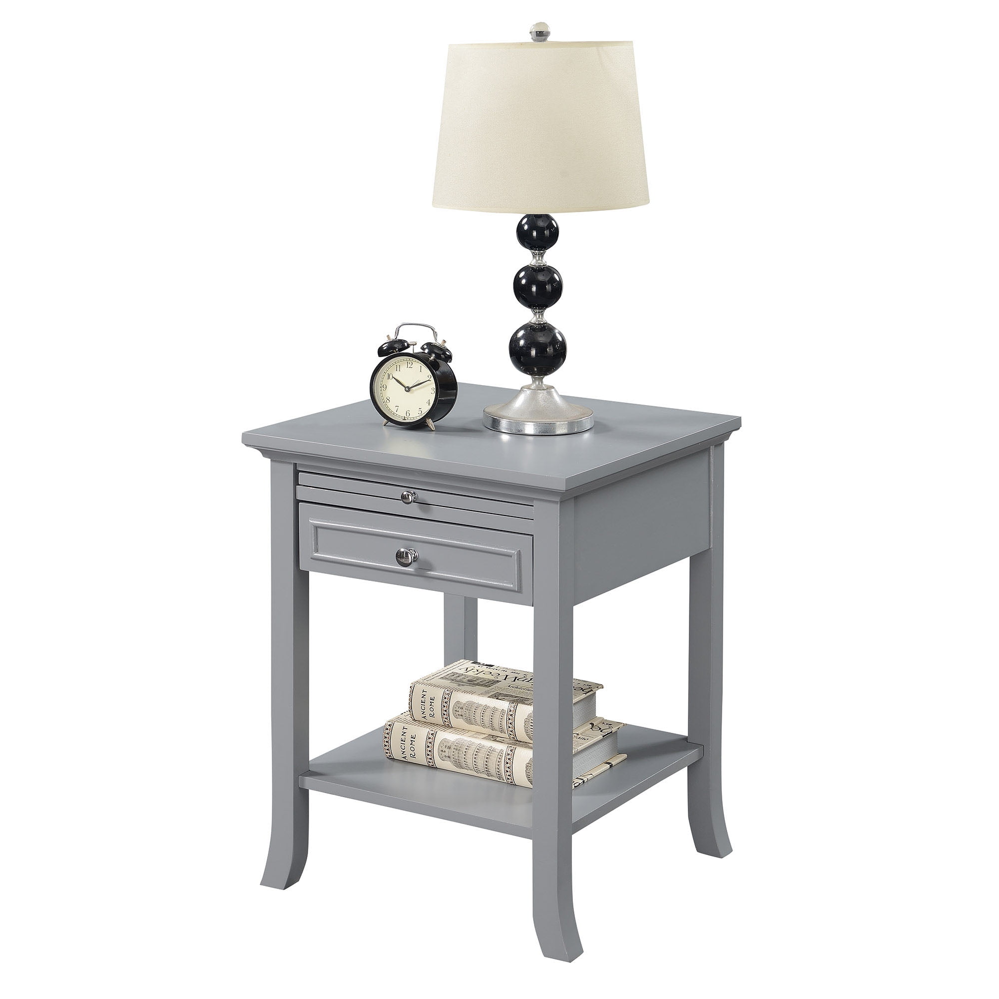 Convenience Concepts American Heritage Logan 1 Drawer End Table with Pull-Out Shelf, Gray