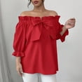 thumbnail image 1 of TaTaai Fashion Solid Color Women Top Ruffle Bow Off Shoulder Short Sleeve Loose Fit Soft Breathable Stretch Daily Lounge Street Casual Wear Blouse Gift, 1 of 7