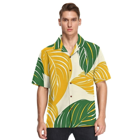 Leaves Yellow Green Men's Hawaiian Wrinkle Free Button Down Short Sleeve Shirt Casual Shirts Beach Shirts