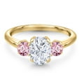 thumbnail image 3 of Gem Stone King 18K Yellow Gold Plated Silver Pink Lab Grown Diamond Ring Set with Moissanite (2.00 Cttw), 3 of 7