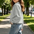 thumbnail image 5 of Girls Collared Quarter Zip Pullover Sweatshirt,Kids Fleece Lined Tops Relaxed Fits Daily School Casual Wear with Drop Shoulder,Gray,11-12Years, 5 of 8