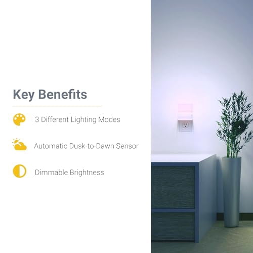 Koda Color Changing LED Night Light (4-Pack) - Plug Into Wall, Dimmable, Energy-Efficient LED Night Lights with Dusk-to-Dawn Sensor for Bathroom, Hallway, Bedroom, - Room