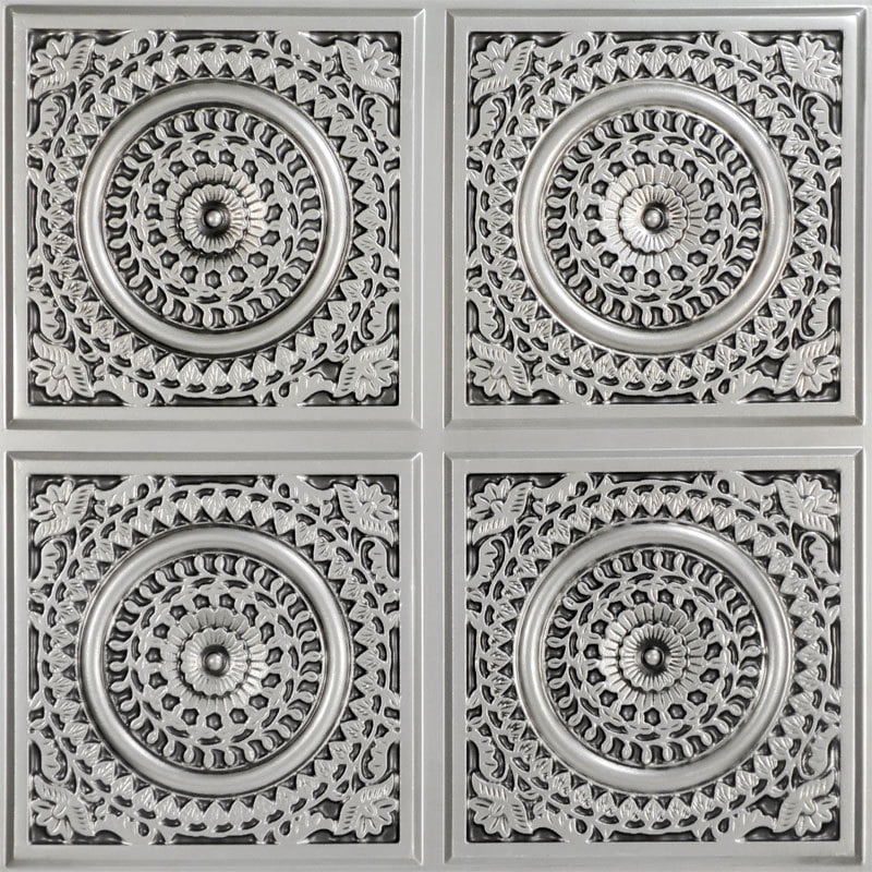 Grandma?s Doilies Quartet 2 ft. x 2 ft. PVC Glue-up in Ceiling Tile in Antique Silver