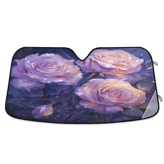 Glowing Petals Rose Car Windshield Sun Shade Foldable Car Front Window Visor Heat and UV Protection 53x23.5