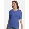 thumbnail image 5 of Women's Short Sleeve V Neck Casual Basic Solid Color Pullover Lightweight Soft Knit T-Shirt Tops, 5 of 5
