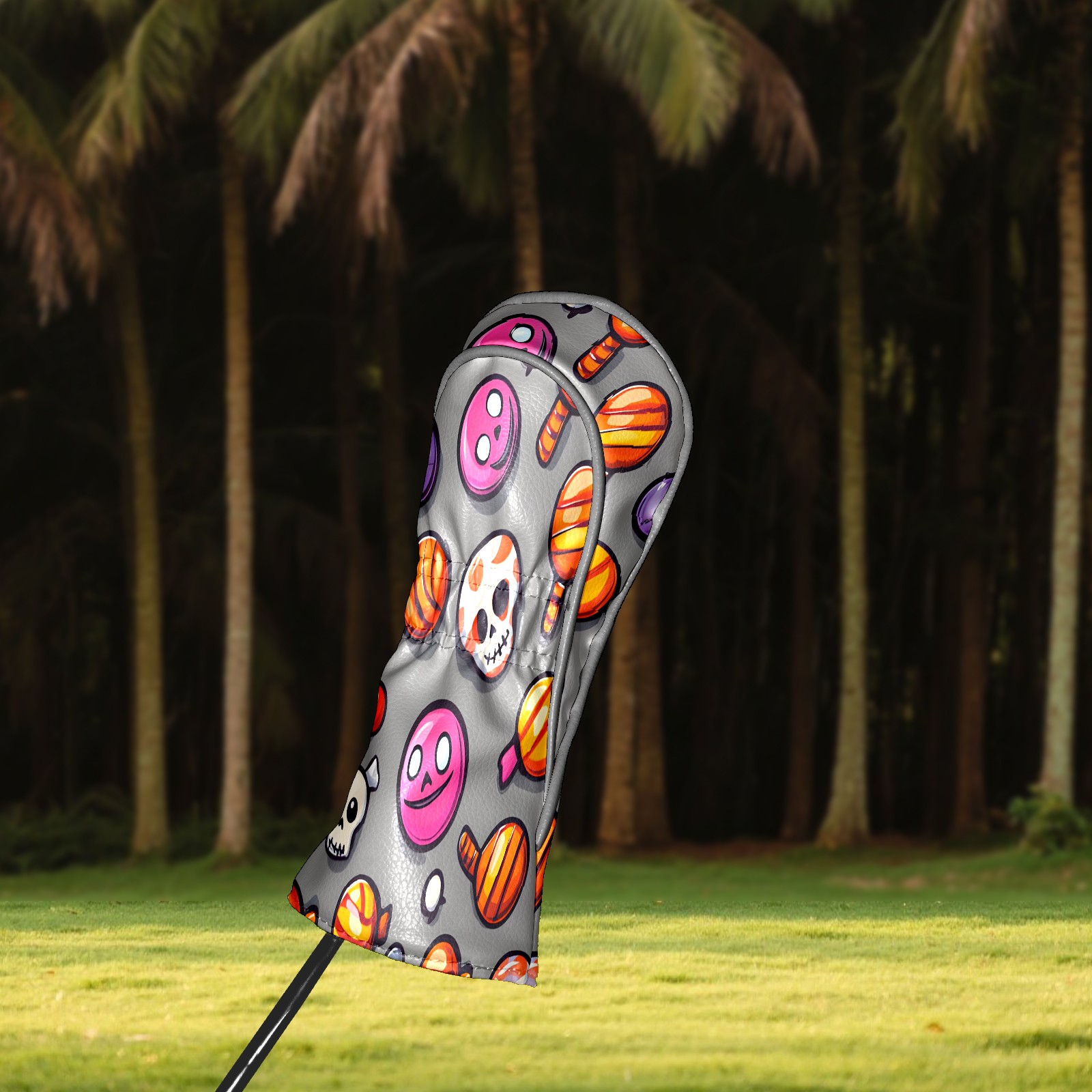 Golf Club Covers, Gray HalloweenCandy Premium PU Leather Driver Hybrid Putter Head Covers with Velvet Lining, Waterproof Golf Gifts for Men Women