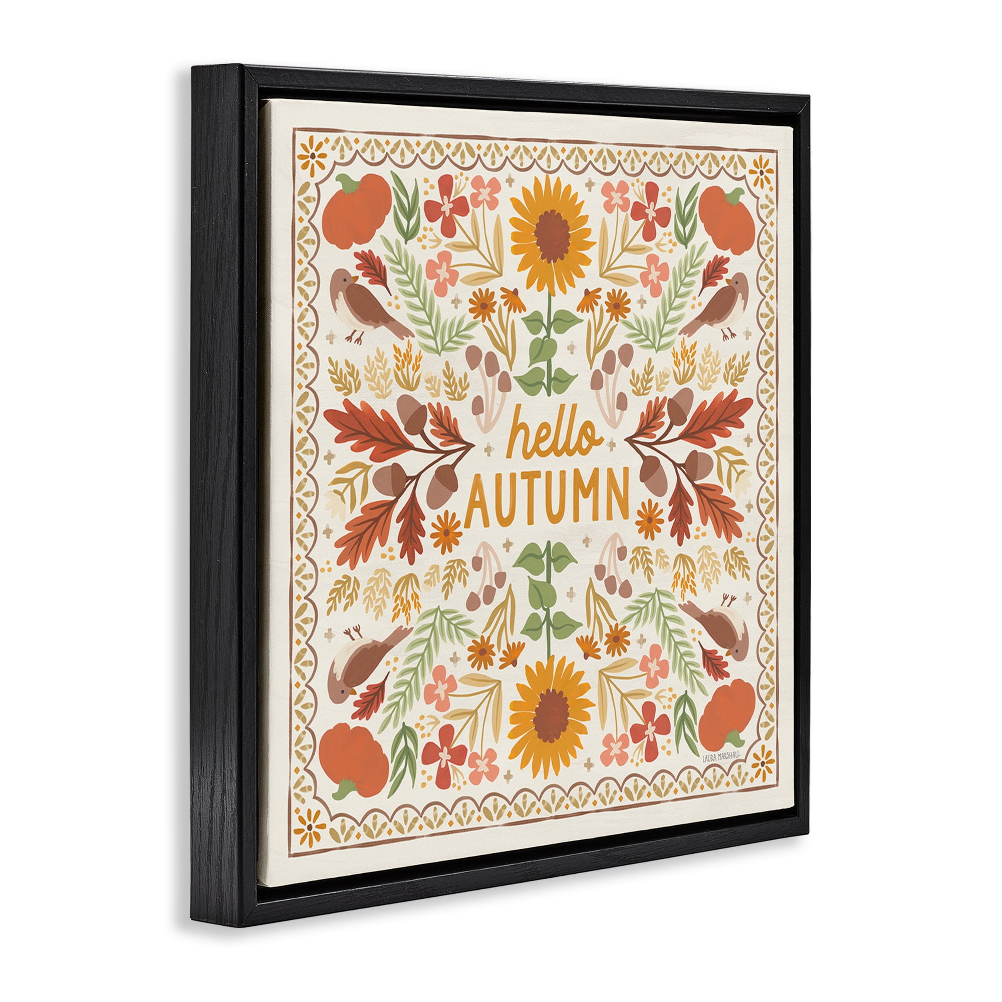 Stupell Industries Hello Autumn Pattern Landscape Painting Black Floater Framed Art Print Wall Art, 25 x 25