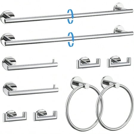 10Piece Towel Bar Set Polished Chrome Bathroom Hardware Accessories Set Upgraded Towel Hooks Towel Holder Set For Bathroom Stainless Steel Wall Mounted 23.6 Inch