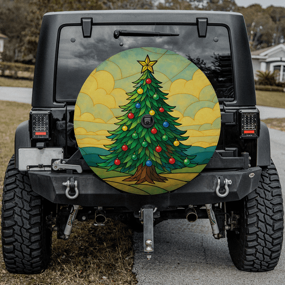 Lotusprinthandmade Christmas Tree Spare Tire Cover With Backup Camera Hole 6 Sizes (27 in.)