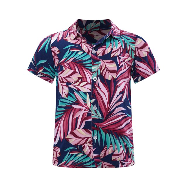 Jowowha Petits Garçons Été Plage Décontracté Aloha Luau Chemises Col Rabattu Hauts Tropicaux Tenue de Jeu Type A 130