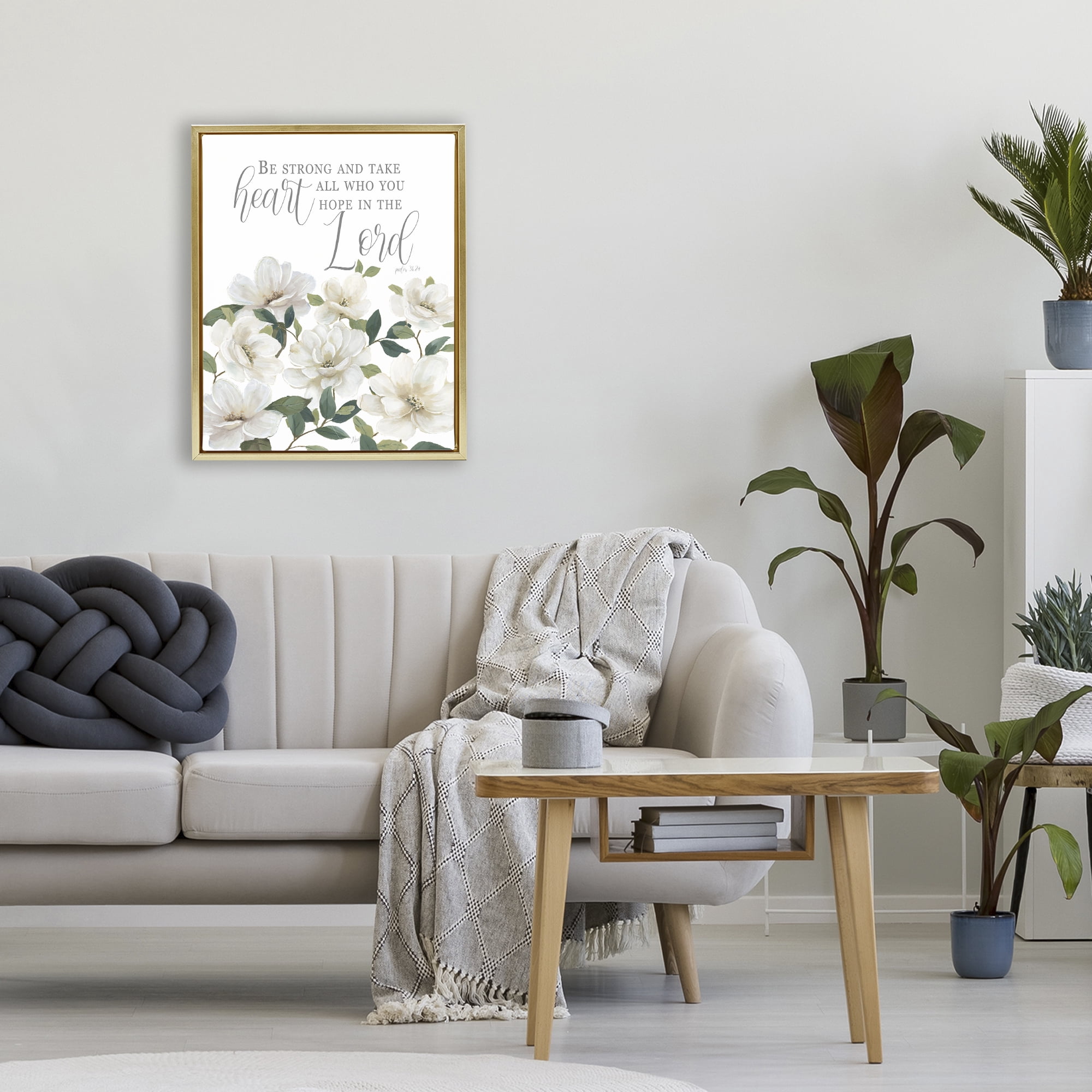 Stupell Industries Be Strong And Take Heart Gold Framed Floater Canvas Wall Art, design by Nan