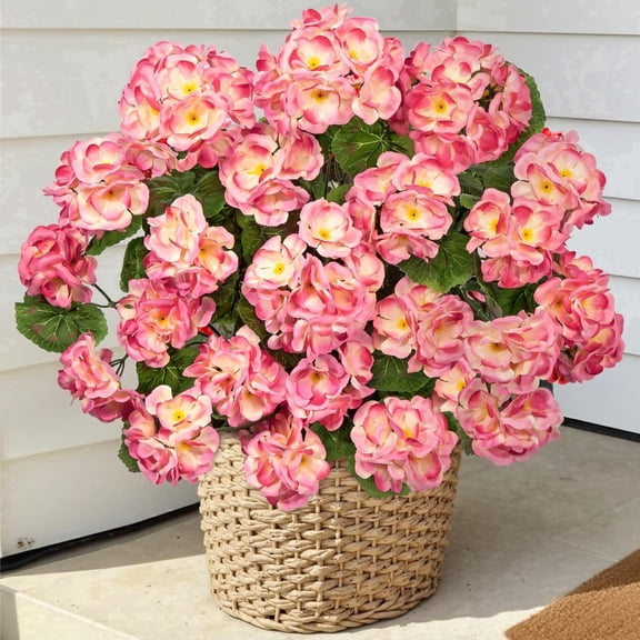 Scidweet Artificial Geraniums Flowers, 6 Bundles 21'' Fake Faux Silk Flowers for Spring Summer Indoor Outdoor Table Patio Porch Yard Garden Home Decor, Orange