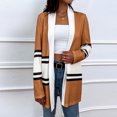 thumbnail image 2 of Chaqueta de Punto de Manga Larga Con Costuras A Rayas de Color Para Mujer Abrigo de Cárdigan de Otoño A Rayas Informal Odeerbi  ODB-6, 2 of 6