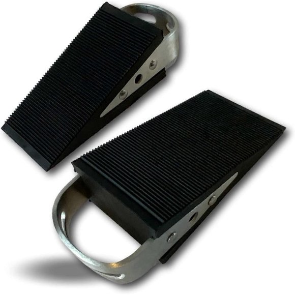 Box of 2 Hard Rubber Shims | Wedge Shaped Stopper | with sheet metal handles | Non-slip and Anti-Scratch | Door stopper | CALPOR2c Floor Standing Bump