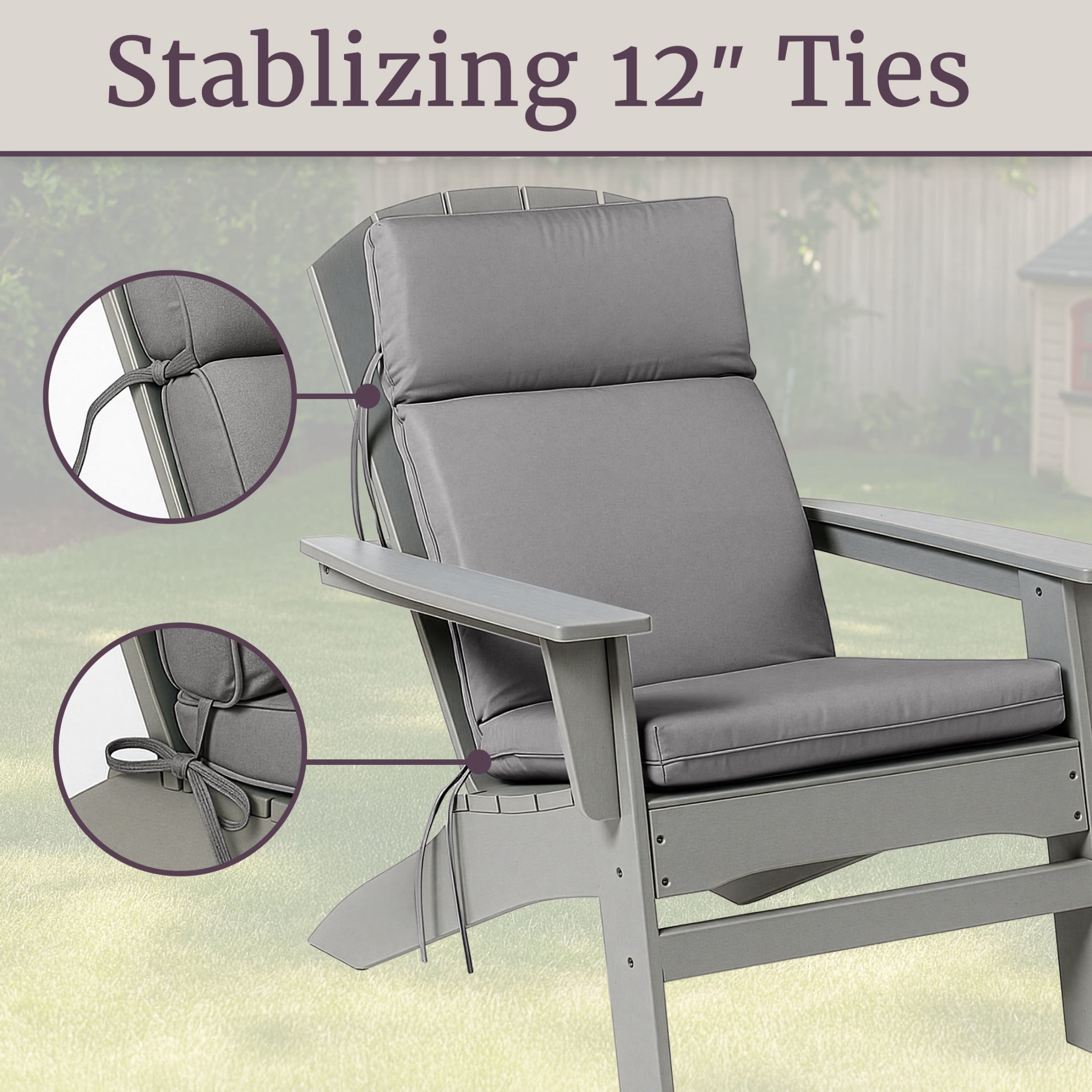 Lavish Home 45x21.5x3in High Back Outdoor Chair Cushions Set of 2 with Ties (Gray)