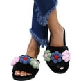 thumbnail image 4 of Tao Tao Women's Flower Fuzzy Slippers Wide Width Ladies Casual Warm Shoes Fashion Soft Sole Non Slip Slippers Bedroom Slides Black 43, 4 of 9