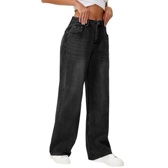 Women Wide Leg Jeans High Waist Baggy Jean Loose Boyfriend Jeans Denim Pants Y2K Black XL