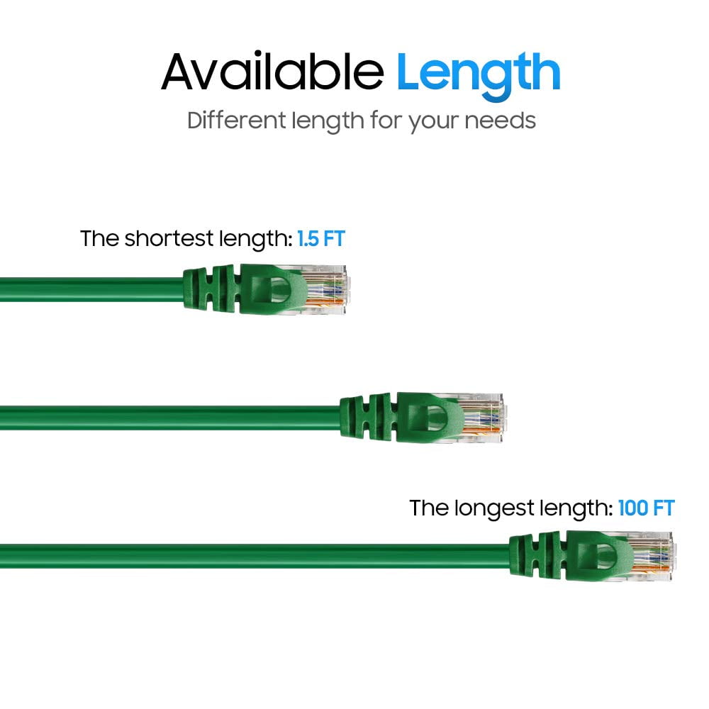 Cmple - Cat 6 Ethernet Cable 10 ft, Cat6 Patch Cables 10Gbps Network Lan Cord, 550MHz, RJ45 Connectors, Compatible with Gaming Computer, Laptop, Modem, Router, Gaming Console - Green