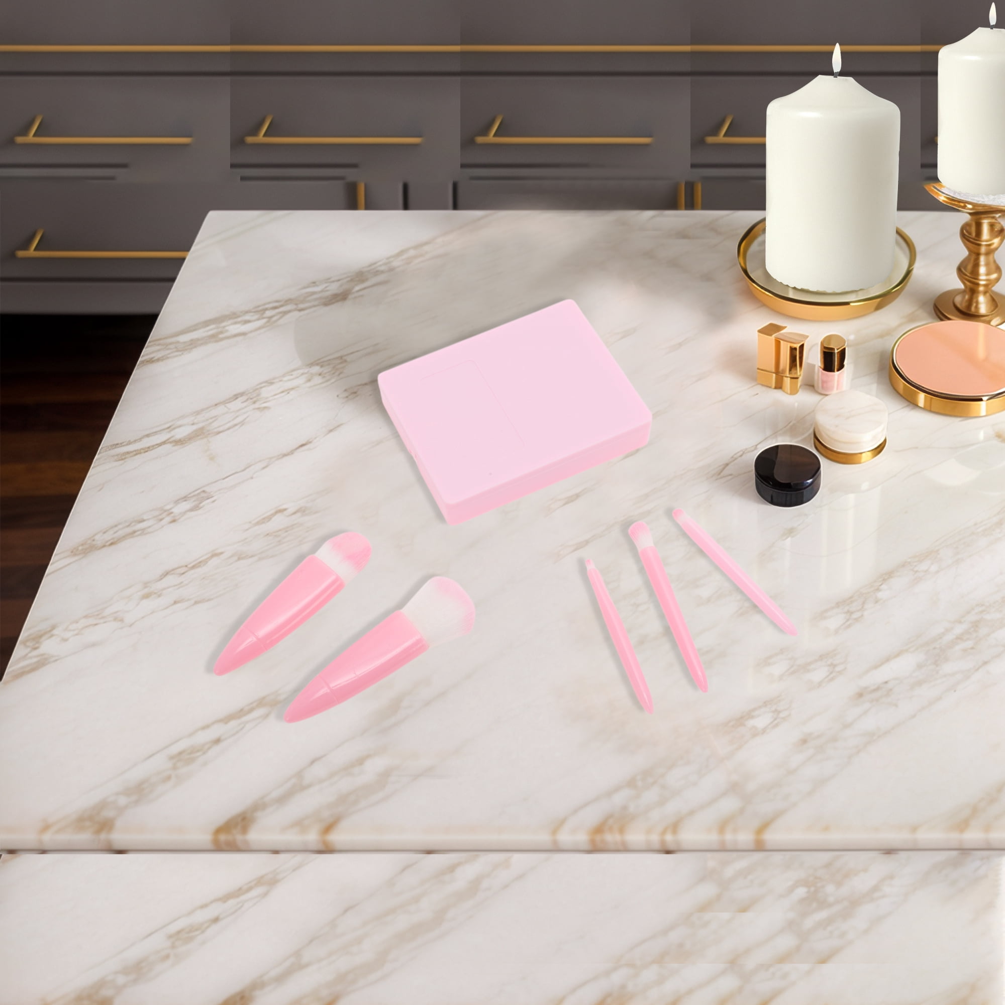 Unique Bargains 1 Set Convenient Makeup Brush Kit for Bathroom Pink