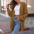 thumbnail image 5 of Women's Collarless Knit Cardigan Open Front Long Sleeve Lightweight Casual Plus Size Top, 5 of 5