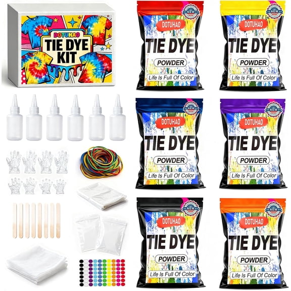 6 Colors Tie Dye Powder Kit, Permanent & Washfast Powder Fabric Dyes, Tie Dye Set for Home, Creative Dyes for Clothes, Easy DIY Fabric Art (6 Colors)
