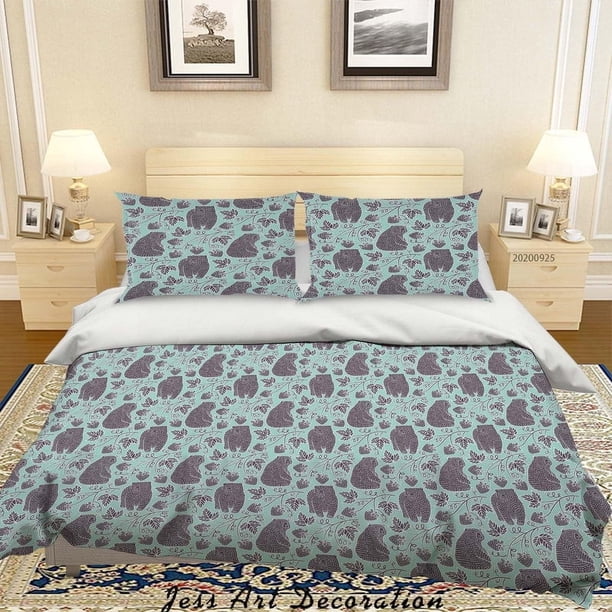 3D Cartoon Animal ?rbol Oso Patrón Funda de edredón Set Ropa de Cama Set Funda Nórdica