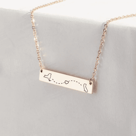 state necklace Sterling Silver bar necklace Long Distance Bar Necklace friendship necklace