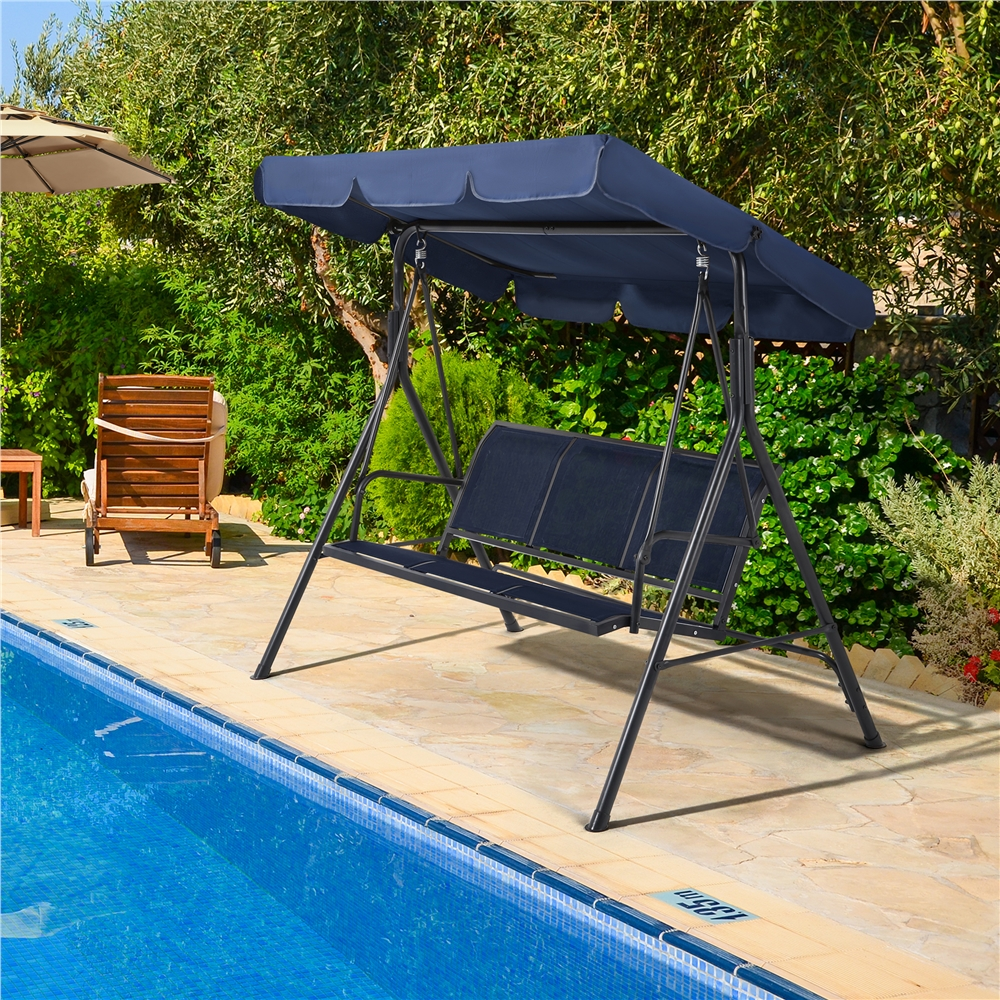 Alden Design 3-Seat Texteline Fabric Patio Swing Chair with Adjustable Canopy/ Armrests, Blue