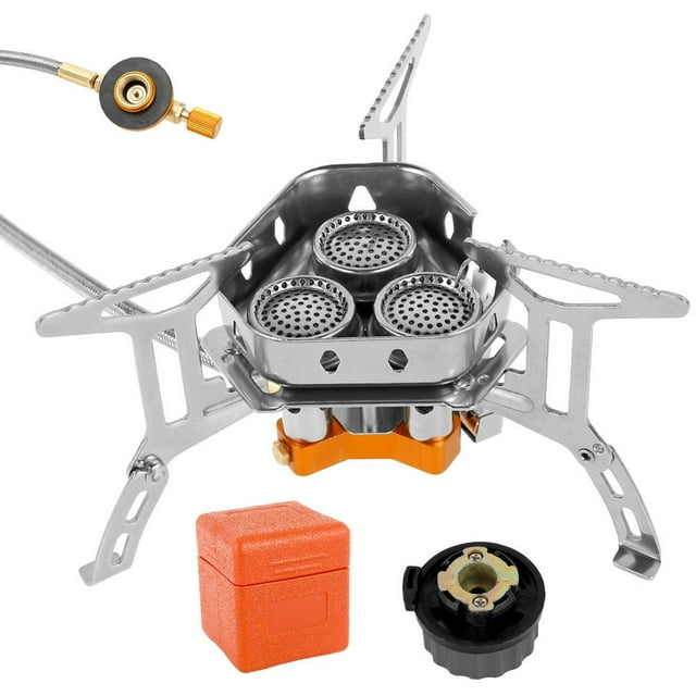 Réchaud à Gaz de Camping Portable Réchaud de Randonnée Léger Pliable avec 3 Brûleurs pour Camping en Plein Air Randonnée Pique-Nique