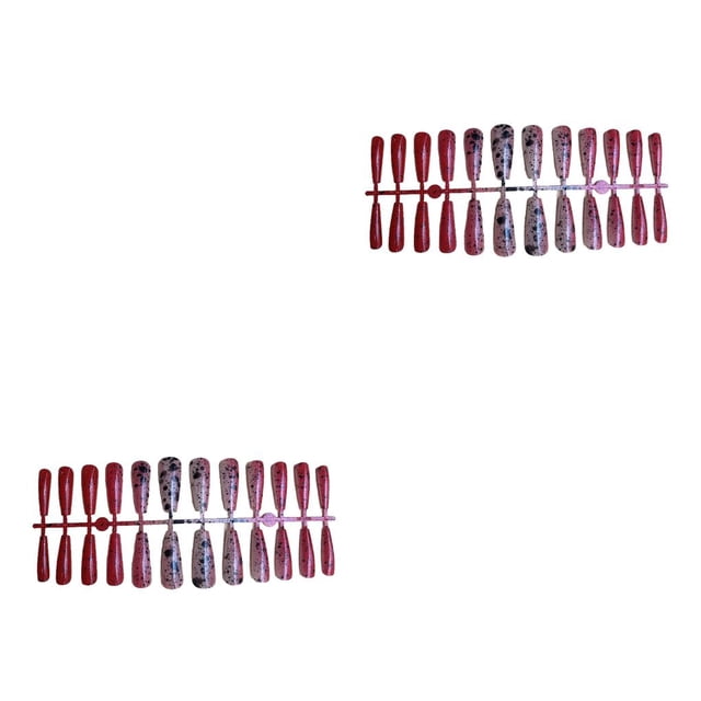Uñas postizas Seitruly 24 piezas extra largas degradado estampado rojo negro