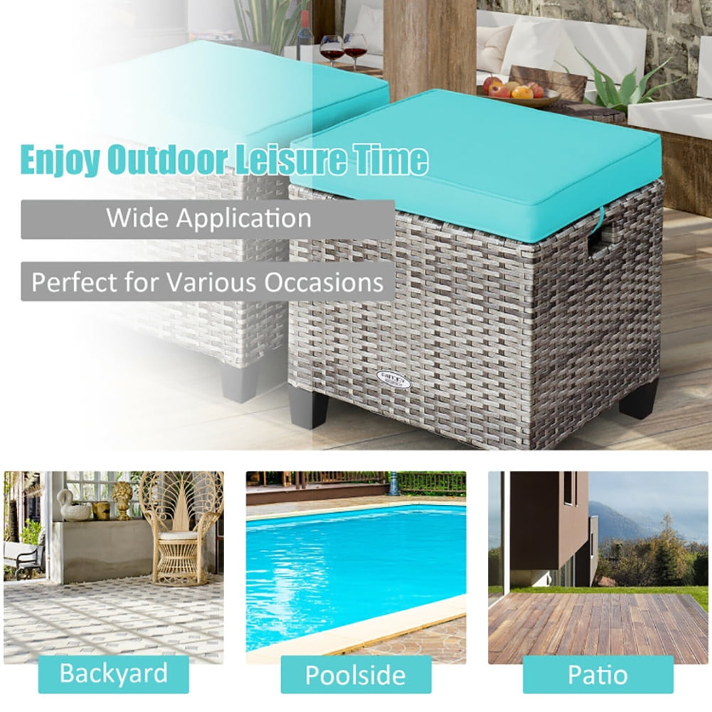 Aimee Lii 2PCS Patio Rattan Wicker Ottoman Seat with Removable Cushions, Outdoor Patio Furniture Set, Turquoise Aimee Lii 2PCS Patio Rattan Wicker Ottoman Seat with Removable Cushions, Outdoor Patio Furniture Set, Turquoise