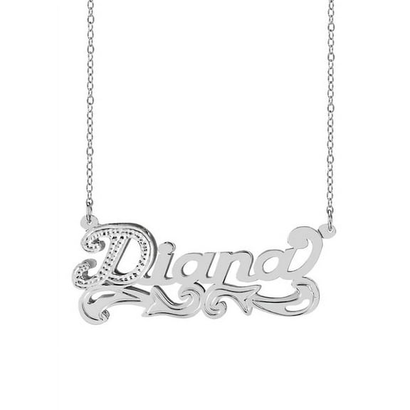 Personalized Sterling Silver or 14K Gold Plated Double Name Necklace w/Beading and Rhodium on First Initial 18" Link Chain. Spring Ring Clasp