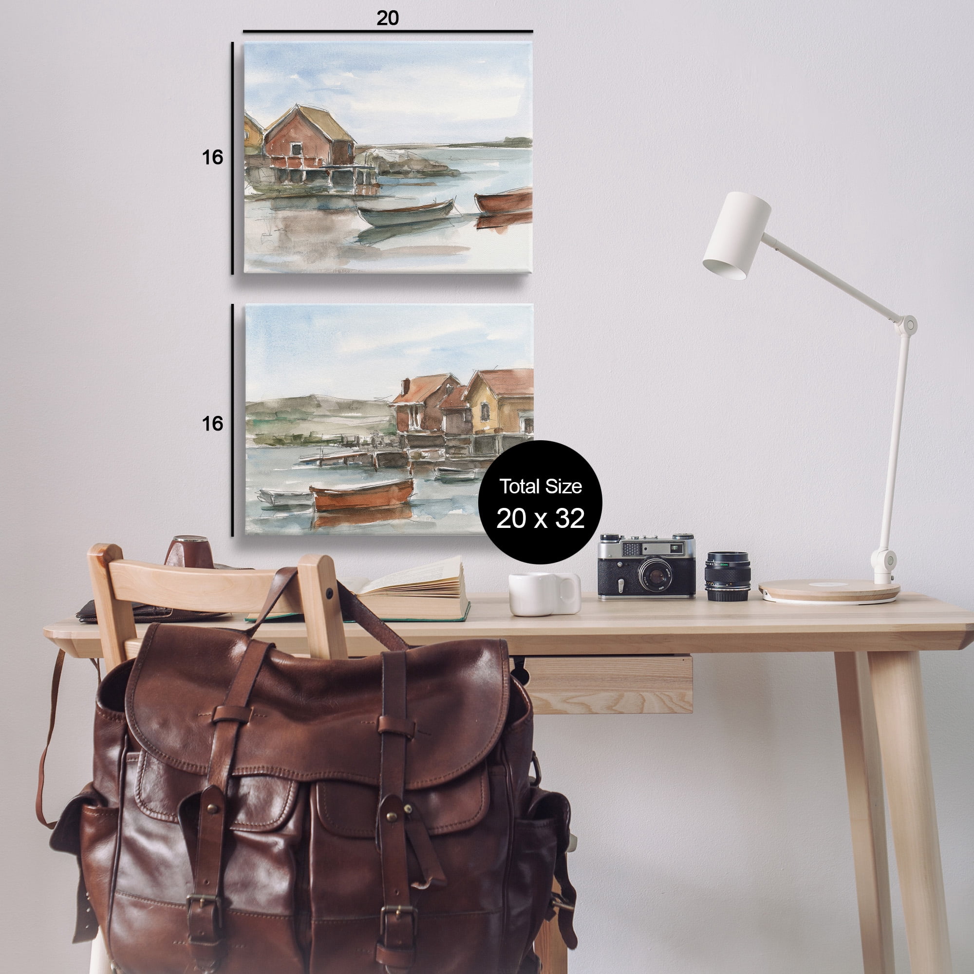 Stupell Industries Coastal Shack Landscape Landscape Painting Gallery Wrapped Canvas Art Print Wall Art, 20 x 16, Set of 2