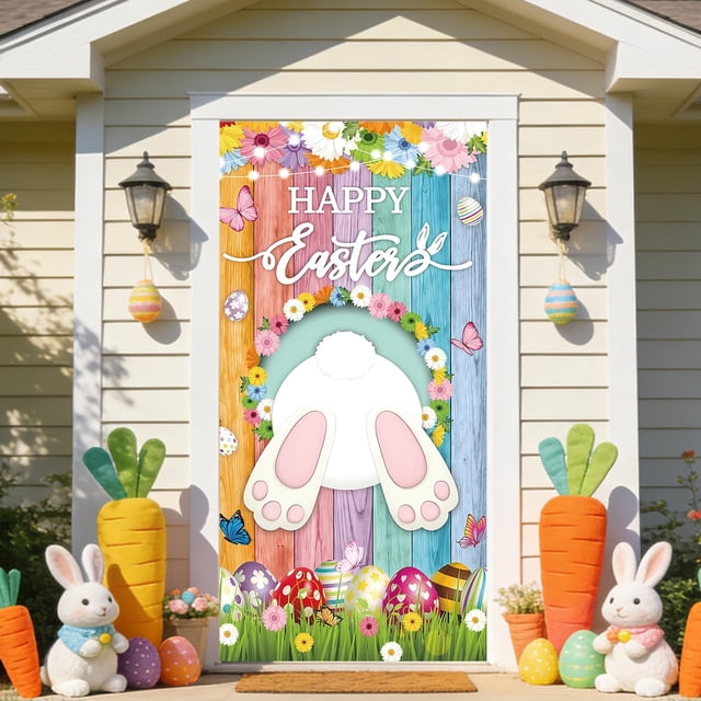 Weloille Housse de Porte Motif de Pâques 2,92 X 5,92 Pi, Rideau de Porte en Polyester à Imprimé Vif, Lavable et Réutilisable, Déco des Fêtes pour la Maison, l'Entrée, Fête, Célébration de Pâques et Décoration Murale