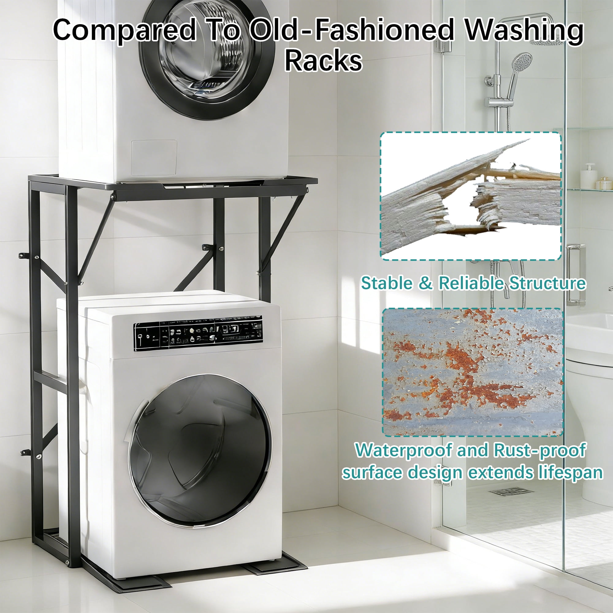 HOHYN Heavy Duty Steel Washer Dryer Stacking Rack Stand, 100 lb Weight Capacity, Compatible with Black+Decker Portable Washers & Dryers, Black
