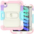 thumbnail image 2 of ELEHOLD for iPad mini 6th Generation 8.3 inch 2021 Ragged Case, Soft Silicone Hard PC Shoulder Strap Built-Kickstand Anti-Drop Shockproof Heavy Duty Protective Cover Case,Colorful Pink, 2 of 10