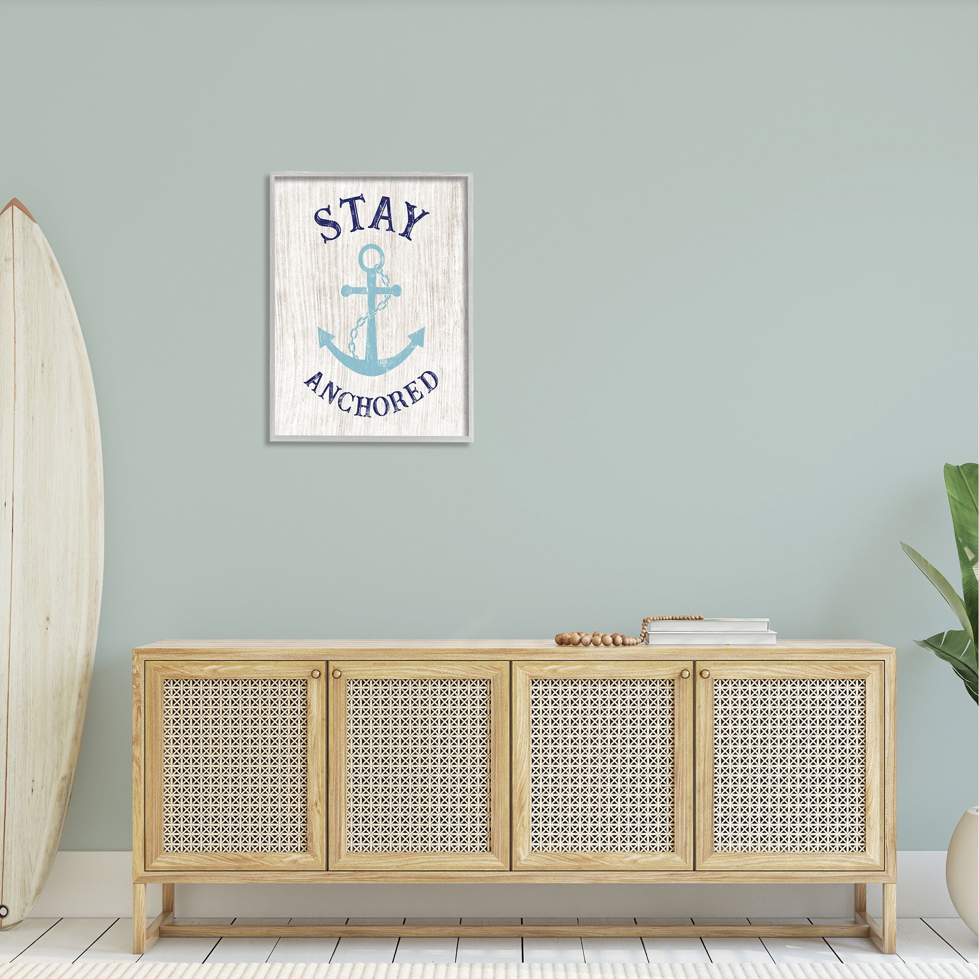 Stupell Industries Stay Anchored Rustic Nautical Beach Typography Graphic Art Gray Framed Art Print Wall Art, Design by CAD Designs