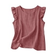 thumbnail image 4 of Dwellite Women Cotton Linen Shirts Summer Casual Comfy Sleeveless Crewneck Tank Tops Loose Lightweight Blouses Watermelon Red XL, 4 of 8