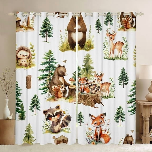 Manfei Safari Fox Bear Curtains for Living Room,Woodland Aniaml Blackout Curtains Set of 2 (38x54),Watercolor Flower Floral Curtains and Drapes (38x54),Ultra Soft Room Decorative