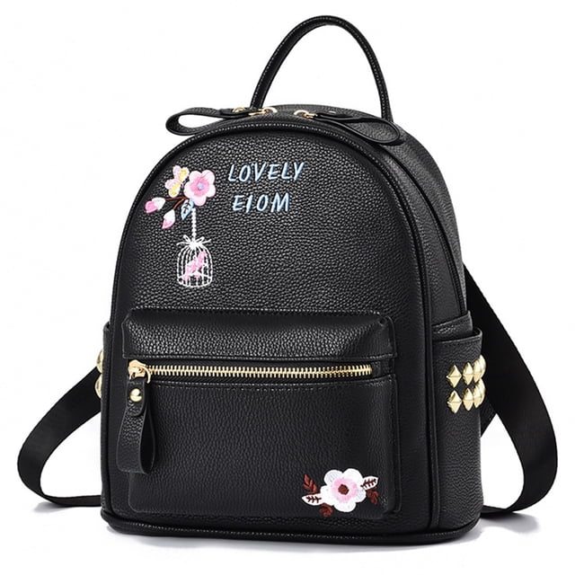 Women Mini Backpack Fashion Simple Flower Casual Daypack Faux Leather Backpack